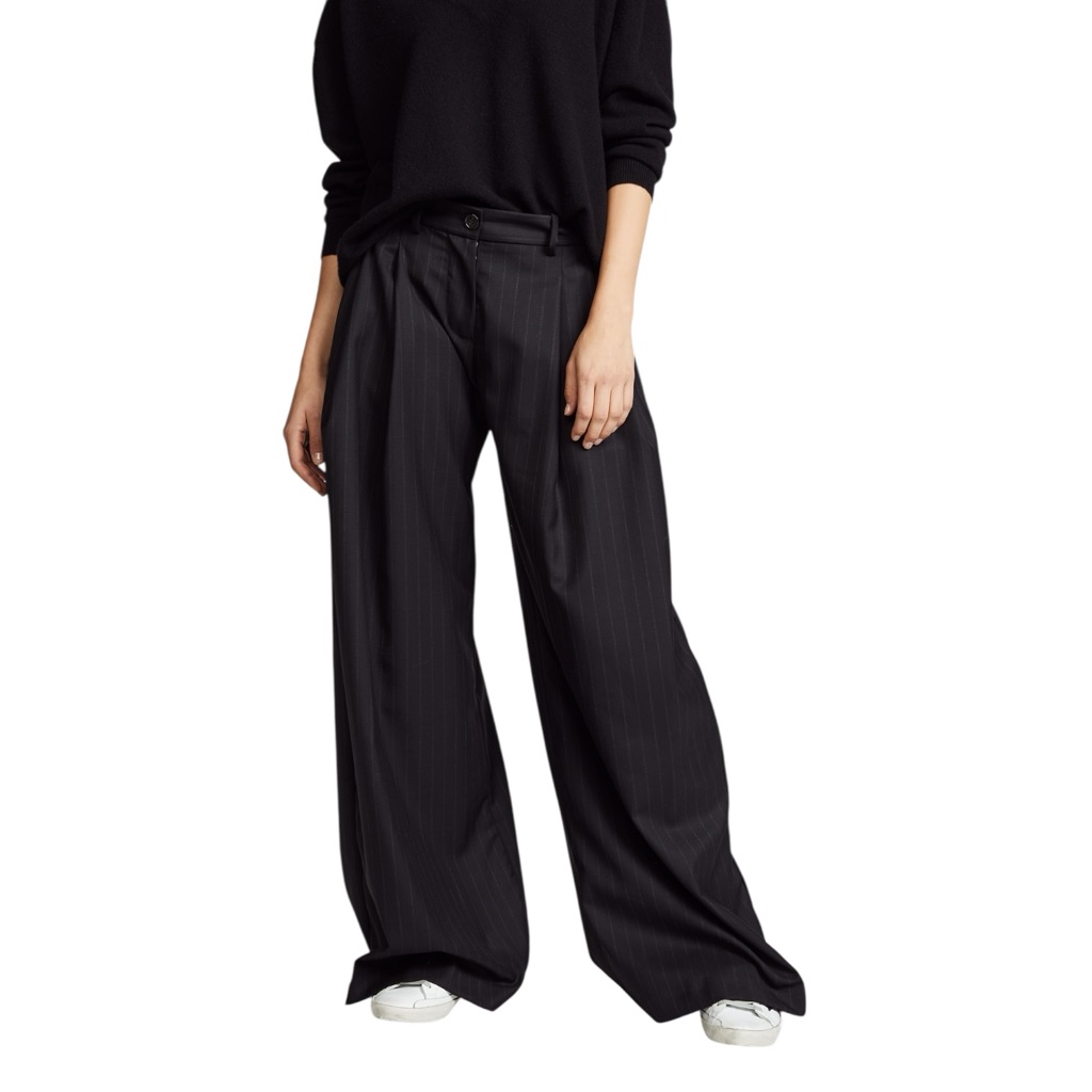 Nili Lotan Womens Size 0 Inez Wide Leg Pants Pin Striped Midnight Issue 2609988